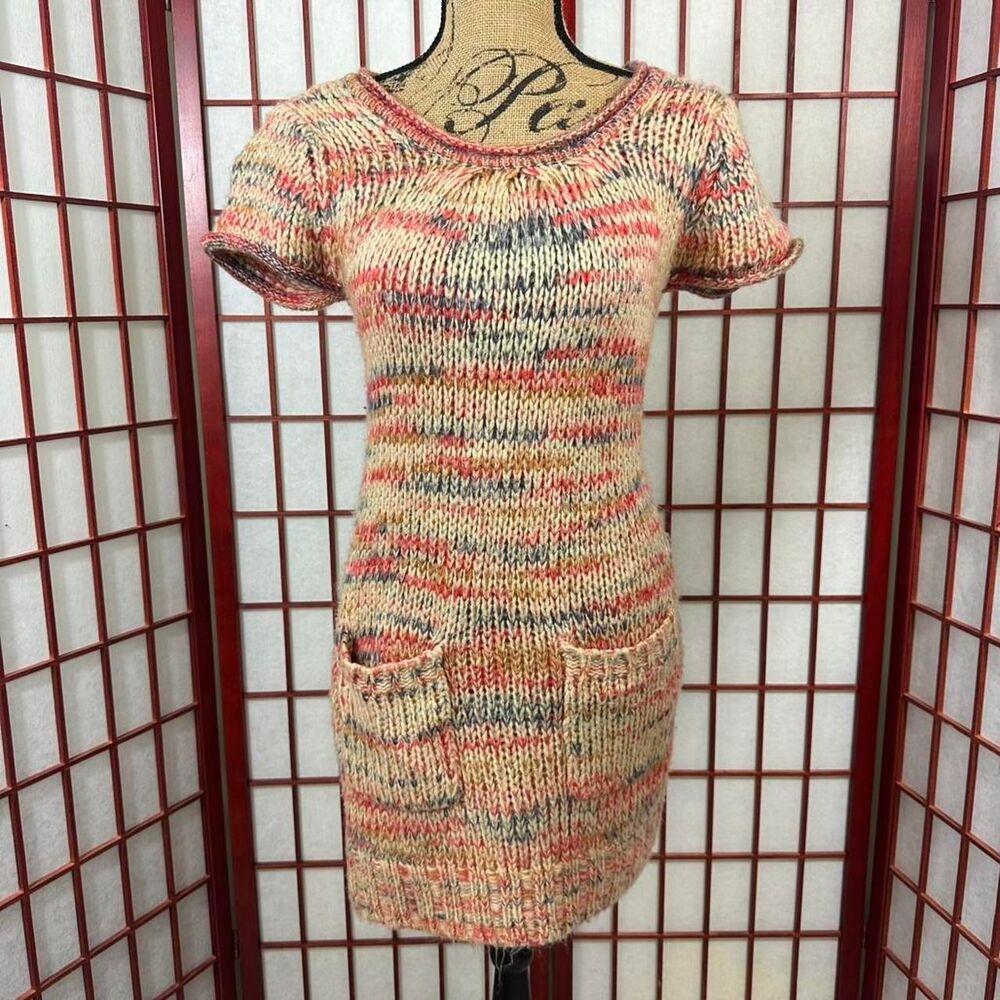 Y2K Boho Whimsical Colorful Chunky Knit Twee Mini Dress